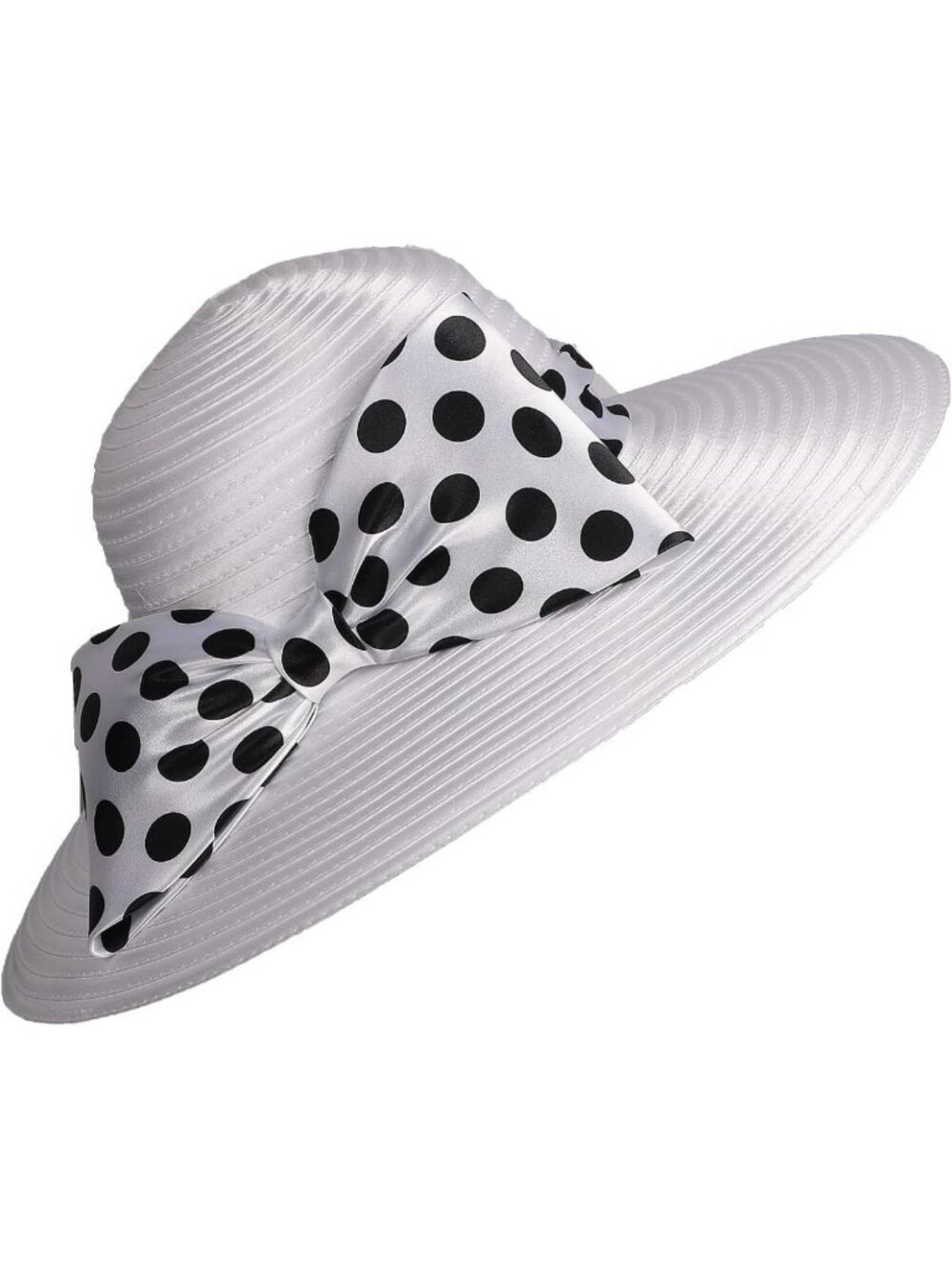 Stylish Women's Wide Brim Church Hat with Polka Dot Bowknot - Perfect for Events